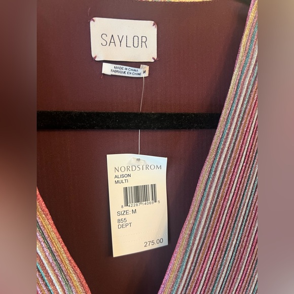 SAYLOR Allison Multicolor Striped Long Sleeve Midi Dress Size M - Picture 8 of 12